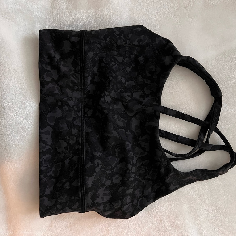 Black Patterned Sports Bra